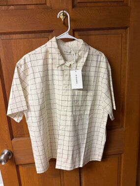 FRAME Denim Men's Vintage Ivory Short Sleeve Button Down Shirt Size M Brand New!